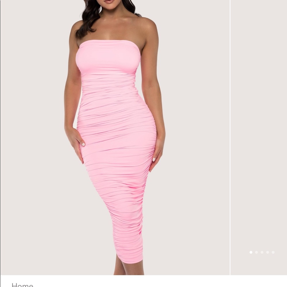 Meshki midi pink ruched dress brand new